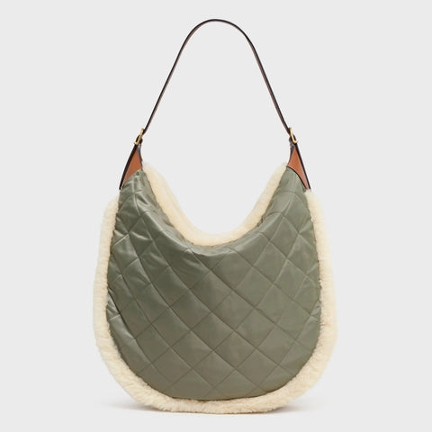 HOBO ROMY IN QUILTED NYLON AND SHEARLING KHAKI / NATURAL