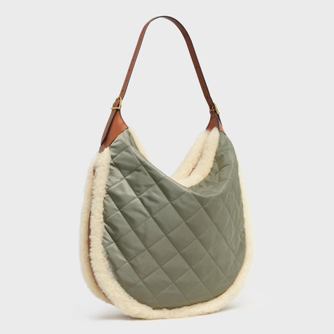 HOBO ROMY IN QUILTED NYLON AND SHEARLING KHAKI / NATURAL