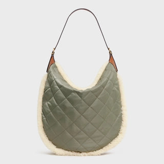 HOBO ROMY IN QUILTED NYLON AND SHEARLING KHAKI / NATURAL