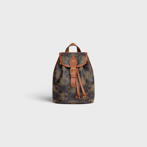 MINI BACKPACK FOLCO IN TRIOMPHE CANVAS WITH TRIOMPHE HEART EMBROIDERY TAN