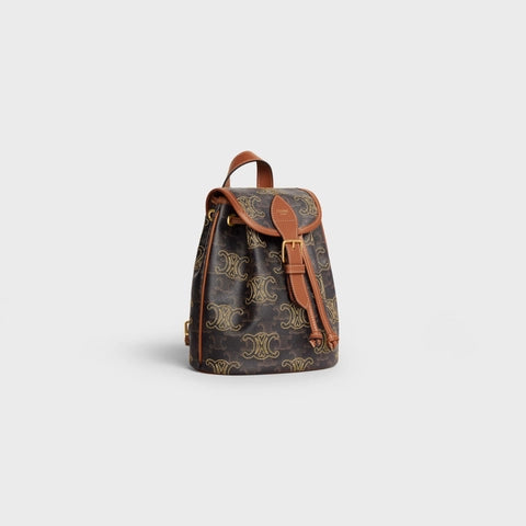 MINI BACKPACK FOLCO IN TRIOMPHE CANVAS WITH TRIOMPHE HEART EMBROIDERY TAN