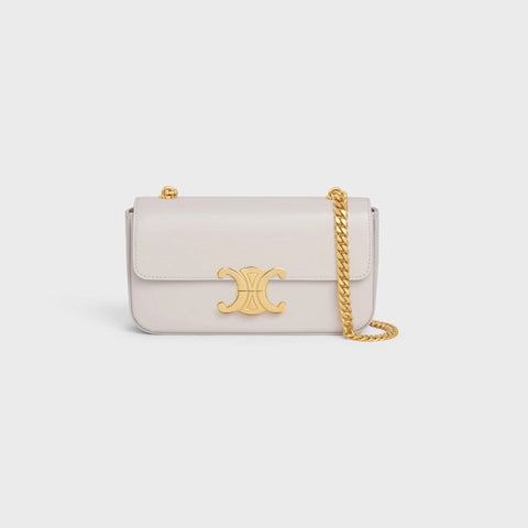 CHAIN SHOULDER BAG TRIOMPHE IN SHINY CALFSKIN CHALK