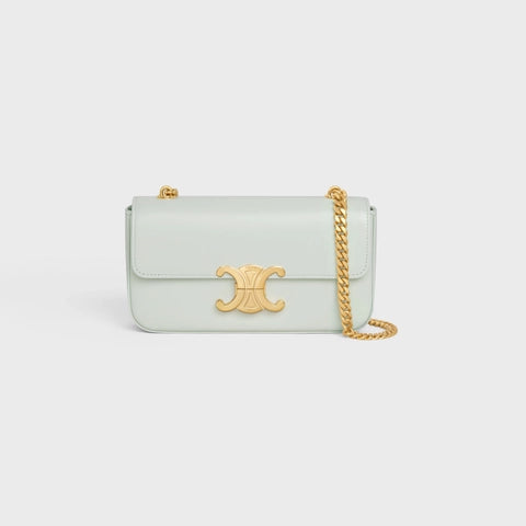 CHAIN SHOULDER BAG TRIOMPHE IN SHINY CALFSKIN JADE