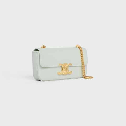 CHAIN SHOULDER BAG TRIOMPHE IN SHINY CALFSKIN JADE