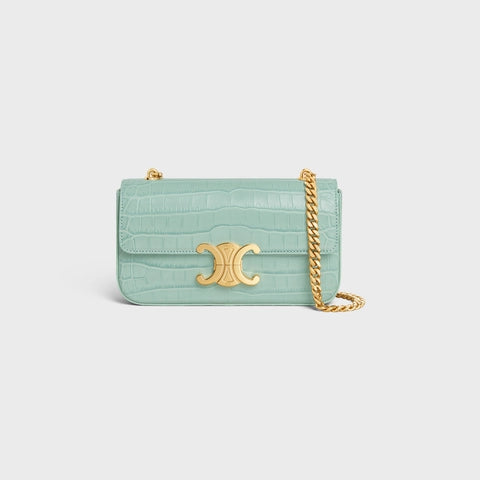 CHAIN SHOULDER BAG TRIOMPHE IN CROCODILE VERT DE GRIS