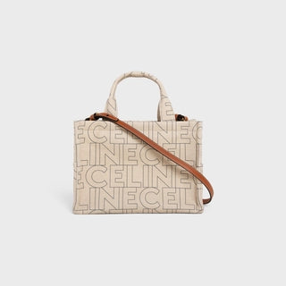 SMALL CABAS THAIS IN TEXTILE WITH CELINE ALL-OVER PRINT NATURAL / TAN