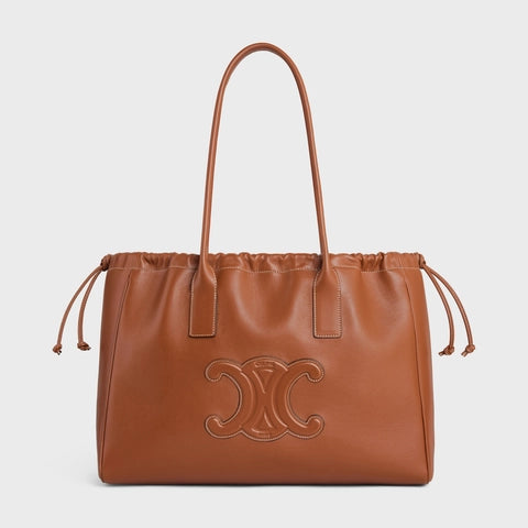 CABAS DRAWSTRING CUIR TRIOMPHE IN SMOOTH CALFSKIN TAN