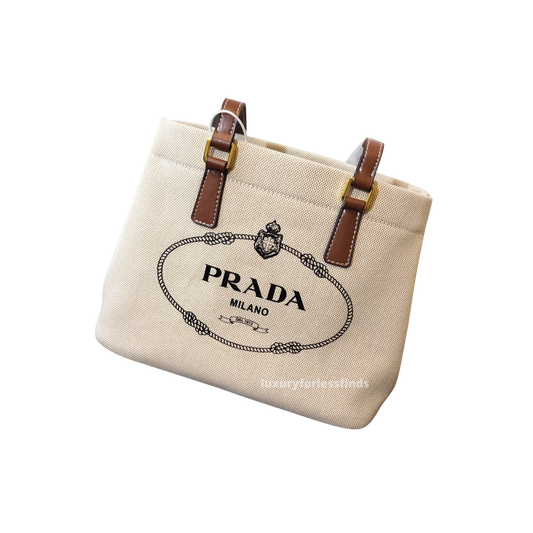 Prada Small linen blend and leather tote