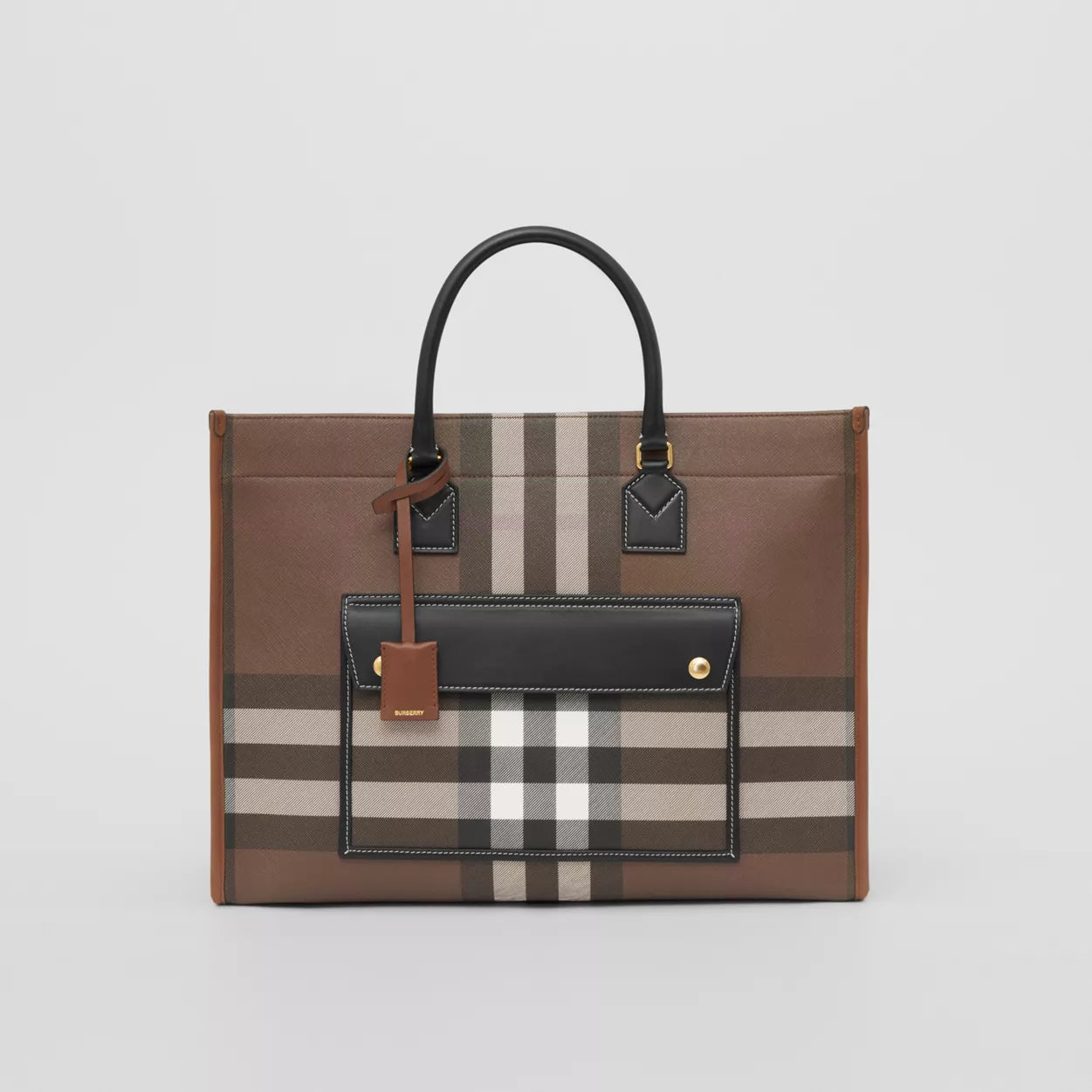 Check and Leather Medium Freya Tote