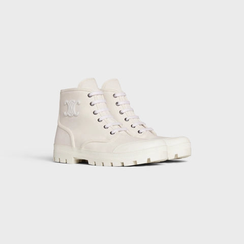 PATAPANS LACE UP BOOT WITH TRIOMPHE PATCH IN CANVAS WHITE