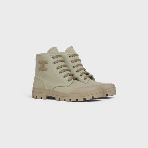 PATAPANS LACE UP BOOT WITH TRIOMPHE PATCH IN CANVAS LIGHT KHAKI