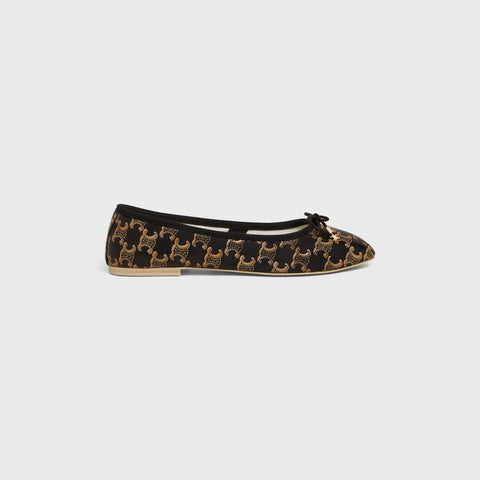 LES BALLERINES CELINE BALLERINA WITH LACES IN TRIOMPHE PRINTED LAMBSKIN BLACK/CARAMEL