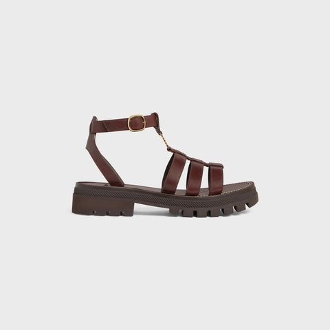 CLEA TRIOMPHE GLADIATOR CHUNKY SANDAL IN VEGETABLE - TANNED CALFSKIN DARK BROWN