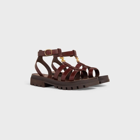 CLEA TRIOMPHE GLADIATOR CHUNKY SANDAL IN VEGETABLE - TANNED CALFSKIN DARK BROWN