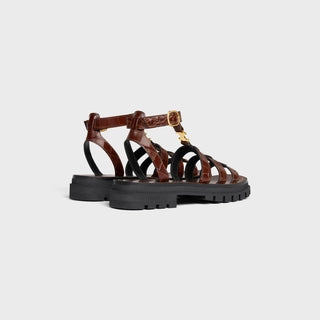 CLEA TRIOMPHE GLADIATOR CHUNKY SANDAL IN CROCODILE STAMPED CALFSKIN DARK BROWN