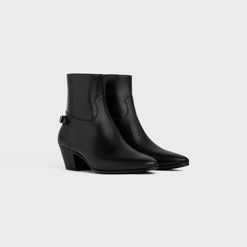 CELINE JACNO BACK BUCKLE ZIPPED BOOT IN SHINY CALFSKIN BLACK