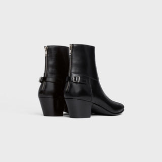 CELINE JACNO BACK BUCKLE ZIPPED BOOT IN SHINY CALFSKIN BLACK