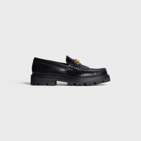 CELINE MARGARET LOAFER WITH TRIOMPHE CHAIN IN POLISHED BULL BLACK