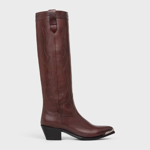 WESTERN BOOTS HIGH BOOT WITH METAL TOE IN CALFSKIN DARK BURGUNDY