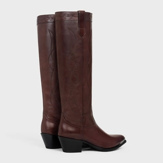 WESTERN BOOTS HIGH BOOT WITH METAL TOE IN CALFSKIN DARK BURGUNDY