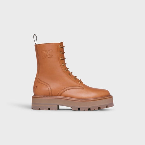 CELINE BULKY LACED UP BOOT IN CALFSKIN TAN