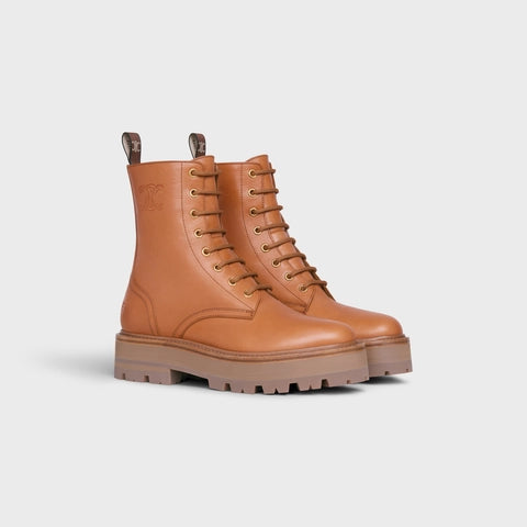 CELINE BULKY LACED UP BOOT IN CALFSKIN TAN