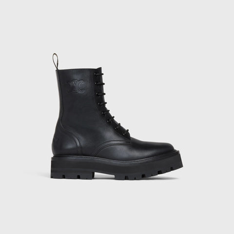 CELINE BULKY LACED UP BOOT IN SHINY BULL BLACK