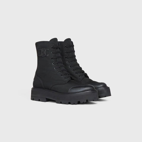 CELINE BULKY LACED UP BOOT IN NYLON AND SHINY BULL BLACK