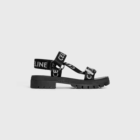 CELINE LEO STRAPPY SANDAL IN WITH "CELINE" JACQUARD BLACK / WHITE