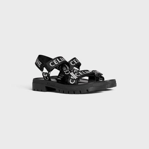 CELINE LEO STRAPPY SANDAL IN WITH "CELINE" JACQUARD BLACK / WHITE