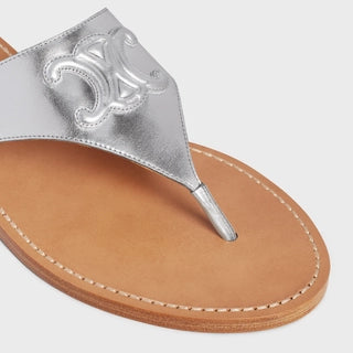 CELINE TRIOMPHE FLAT THONG IN METALIZED CALFSKIN SILVER