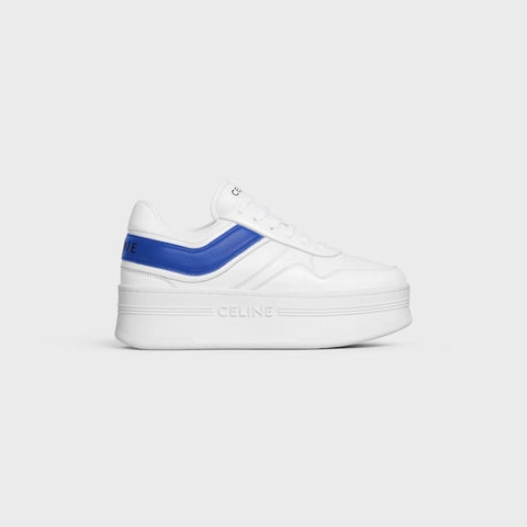 BLOCK SNEAKERS WITH WEDGE IN CALFSKIN OPTIC WHITE/BLUE