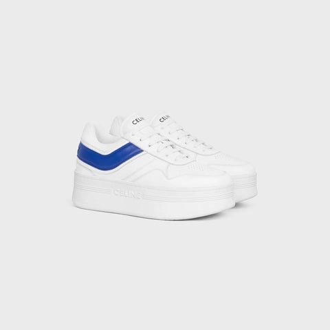 BLOCK SNEAKERS WITH WEDGE IN CALFSKIN OPTIC WHITE/BLUE