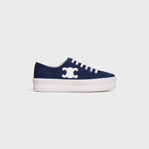 JANE LOW LACE-UP SNEAKER WITH TRIOMPHE PATCH IN CANVAS AND CALFSKIN NAVY