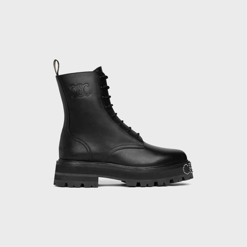 LACE-UP BOOT WITH TRIOMPHE AND STUDDED OUTSOLE CELINE BULKY IN SHINY BULL BLACK