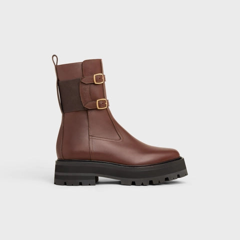 CELINE BULKY BUCKLED MEDIUM BOOT IN CALFSKIN EBONY