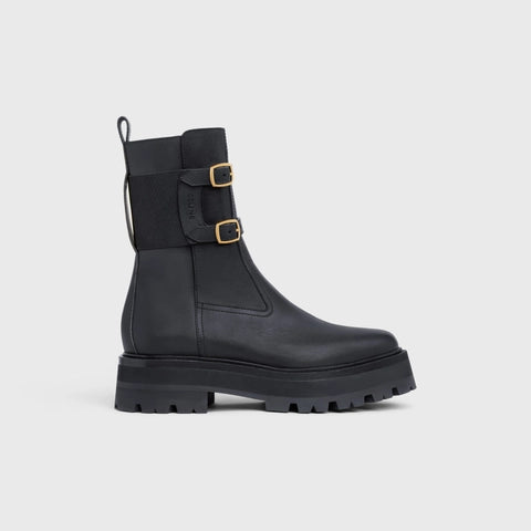 CELINE BULKY BUCKLED MEDIUM BOOT IN CALFSKIN BLACK