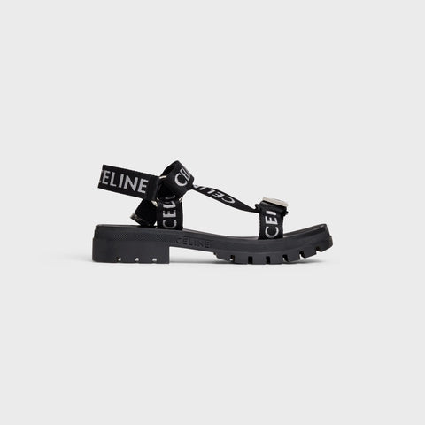 CELINE LEO STRAPPY SANDAL IN WITH "CELINE" JACQUARD BLACK / WHITE