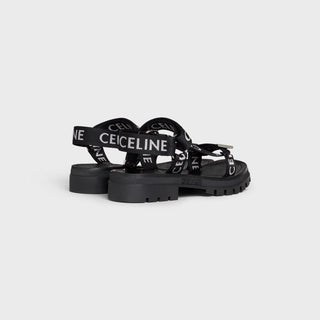 CELINE LEO STRAPPY SANDAL IN WITH "CELINE" JACQUARD BLACK / WHITE