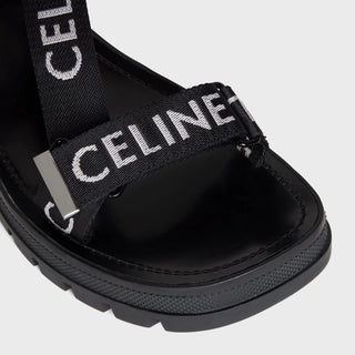 CELINE LEO STRAPPY SANDAL IN WITH "CELINE" JACQUARD BLACK / WHITE