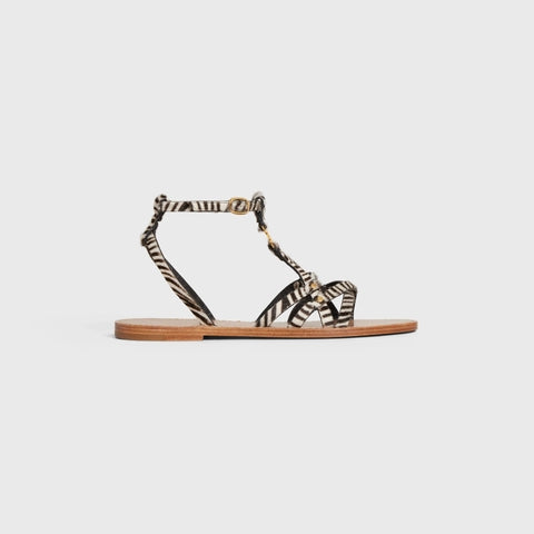 TAILLAT TRIOMPHE SANDAL IN ZEBRA PRINTED HAIRY CALFSKIN BLACK / WHITE