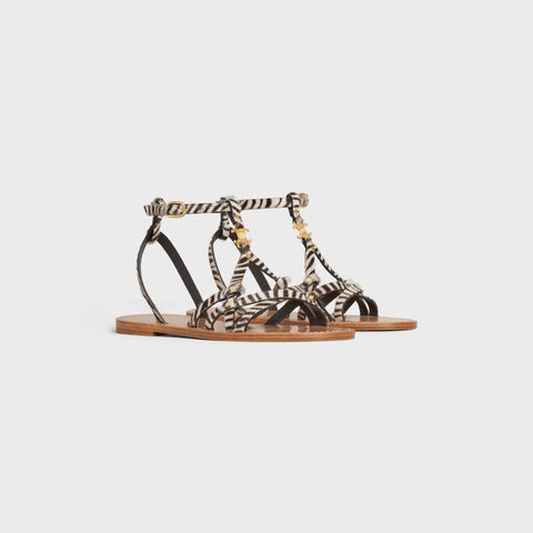 TAILLAT TRIOMPHE SANDAL IN ZEBRA PRINTED HAIRY CALFSKIN BLACK / WHITE