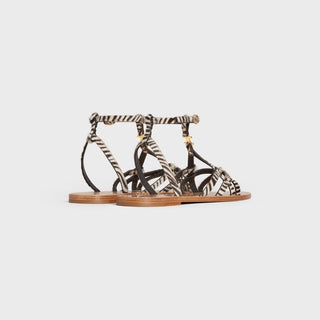 TAILLAT TRIOMPHE SANDAL IN ZEBRA PRINTED HAIRY CALFSKIN BLACK / WHITE