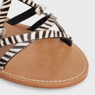 TAILLAT TRIOMPHE SANDAL IN ZEBRA PRINTED HAIRY CALFSKIN BLACK / WHITE