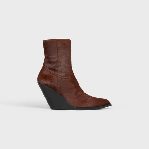 CELINE MOON ZIPPED BOOT IN HAIRY CALFSKIN DARK BROWN