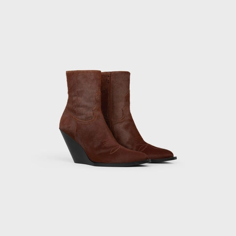 CELINE MOON ZIPPED BOOT IN HAIRY CALFSKIN DARK BROWN