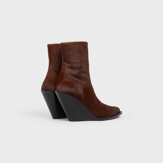 CELINE MOON ZIPPED BOOT IN HAIRY CALFSKIN DARK BROWN