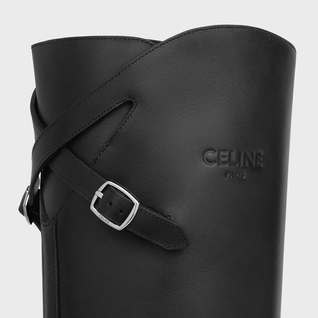 CELINE BULKY BUCKLED HIGH BOOT IN CALFSKIN BLACK