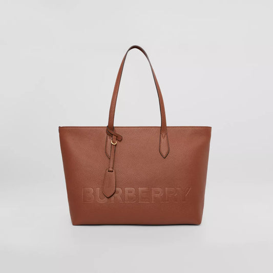 Medium Logo Embossed Leather Tote