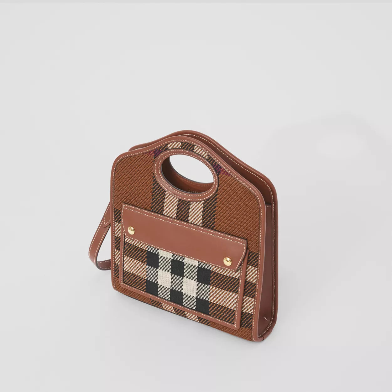 Knitted Check and Leather Mini Pocket Bag